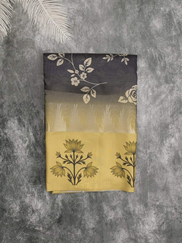 Tussar fancy saree for women | black | floral border | party wear