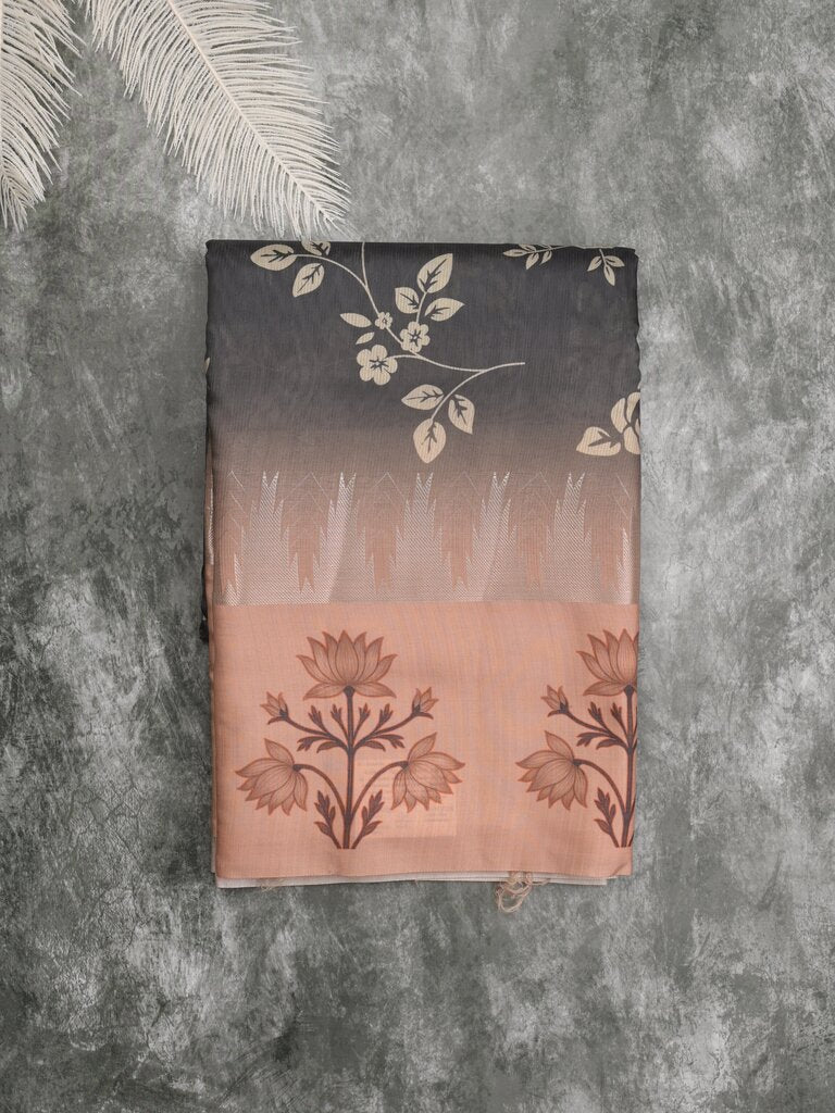 Tussar fancy saree for women | black | floral border | party wear
