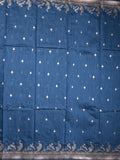 Raw silk fancy saree blue color allover zari motifs & zari border with zari pallu and plain blouse