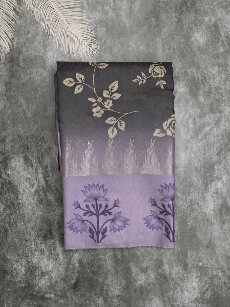 Tussar fancy saree for women | black | floral border | party wear