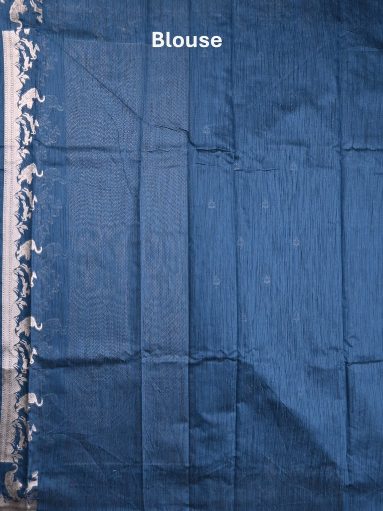 Raw silk fancy saree blue color allover zari motifs & zari border with zari pallu and plain blouse