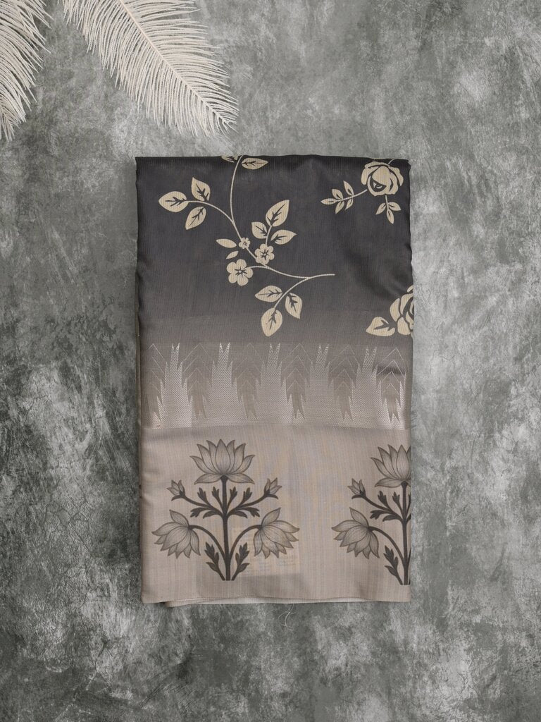 Tussar fancy saree for women | black | floral border | party wear