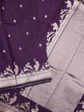 Raw silk fancy saree dark violet color allover zari motifs & zari border with zari pallu and plain blouse