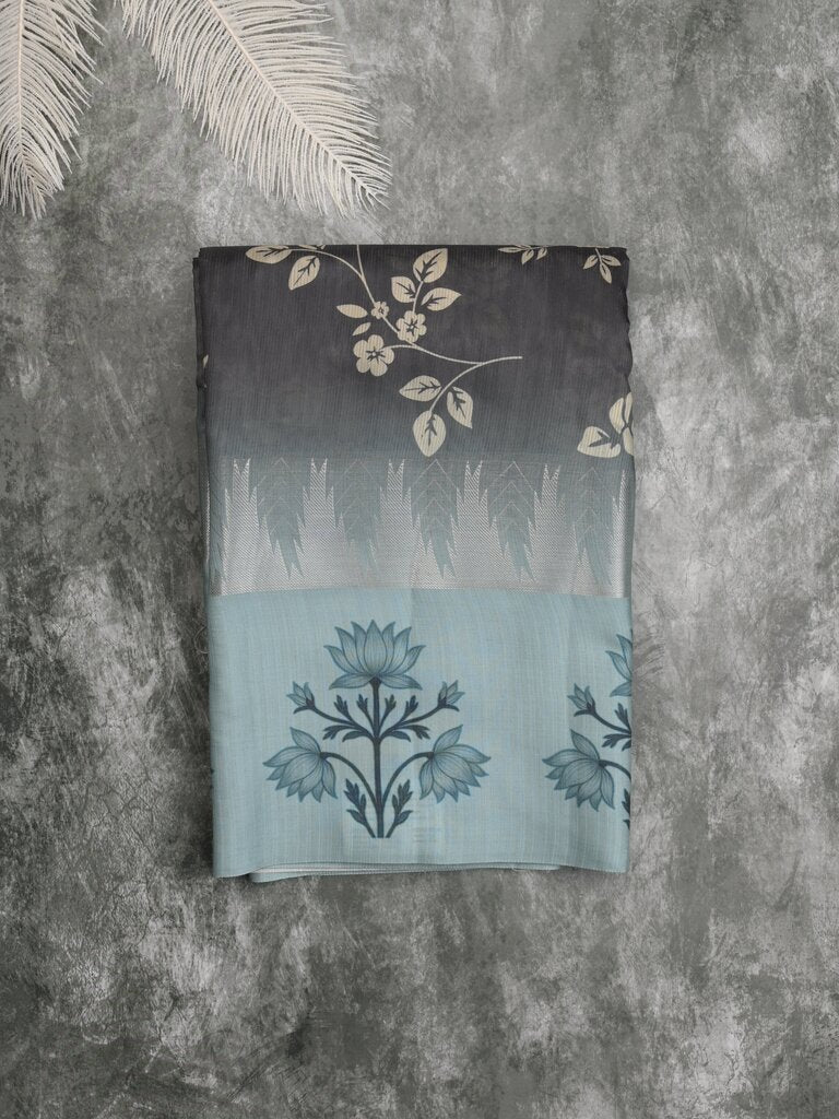Tussar fancy saree for women | black | floral border | party wear