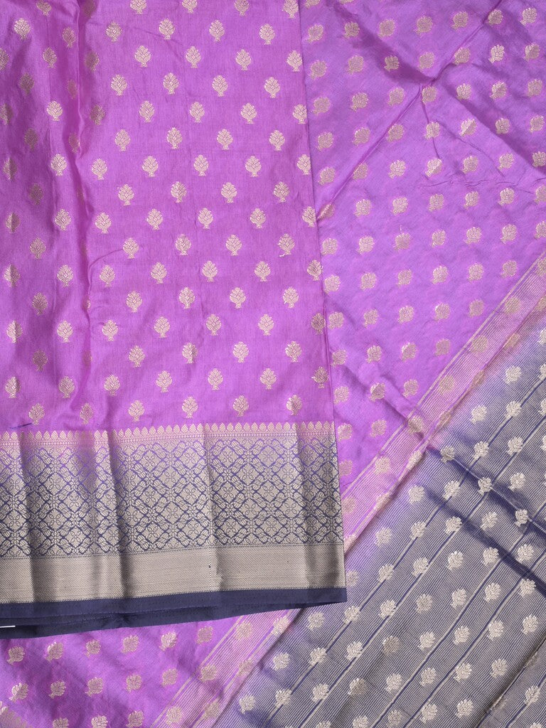 Dupion fancy saree in purple color allover zari motifs & zari border with zari pallu and contrast blouse