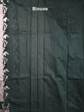 Raw silk fancy saree dark green color allover zari motifs & zari border with zari pallu and plain blouse
