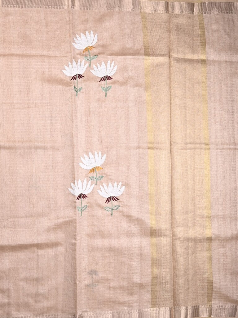 Chanderi fancy saree light peach color allover prints & zari border with short pallu and plain blouse