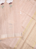 Chanderi fancy saree light peach color allover prints & zari border with short pallu and plain blouse