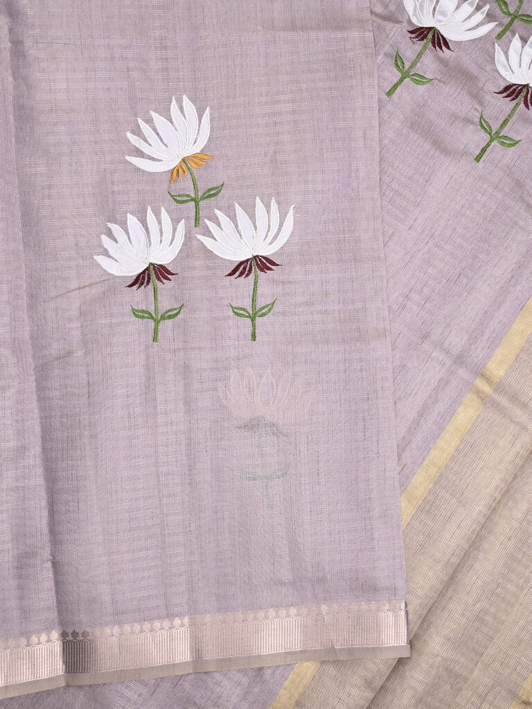 Chanderi fancy saree light lavender color allover prints & zari border with short pallu and plain blouse