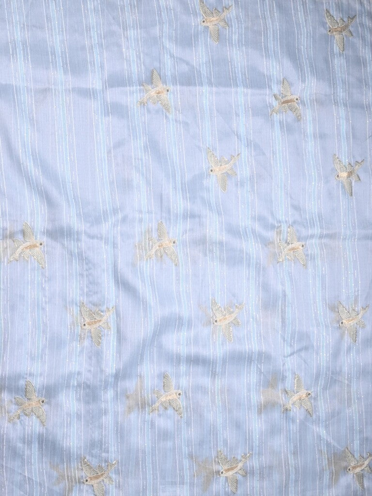 Jute tissue fancy saree light blue color allover sequence work with short pallu and contrast blouse