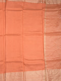 Georgette fancy saree orange color allover stripes & zari border with short pallu and self blouse
