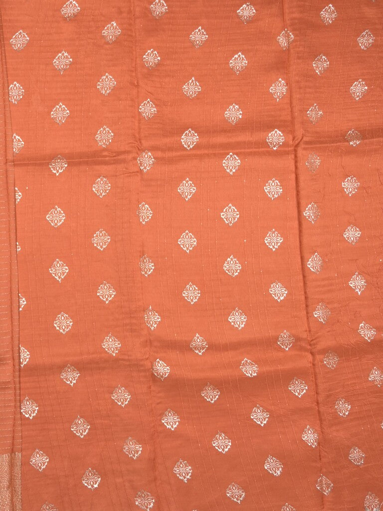 Georgette fancy saree orange color allover stripes & zari border with short pallu and self blouse