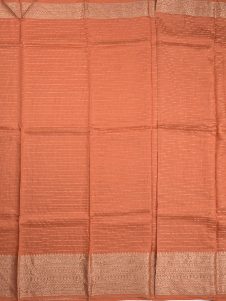 Georgette fancy saree orange color allover stripes & zari border with short pallu and self blouse