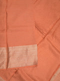 Georgette fancy saree orange color allover stripes & zari border with short pallu and self blouse