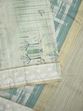 Tussar tissue fancy saree light pastel blue color allover prints & embroidery border with short pallu and plain blouse