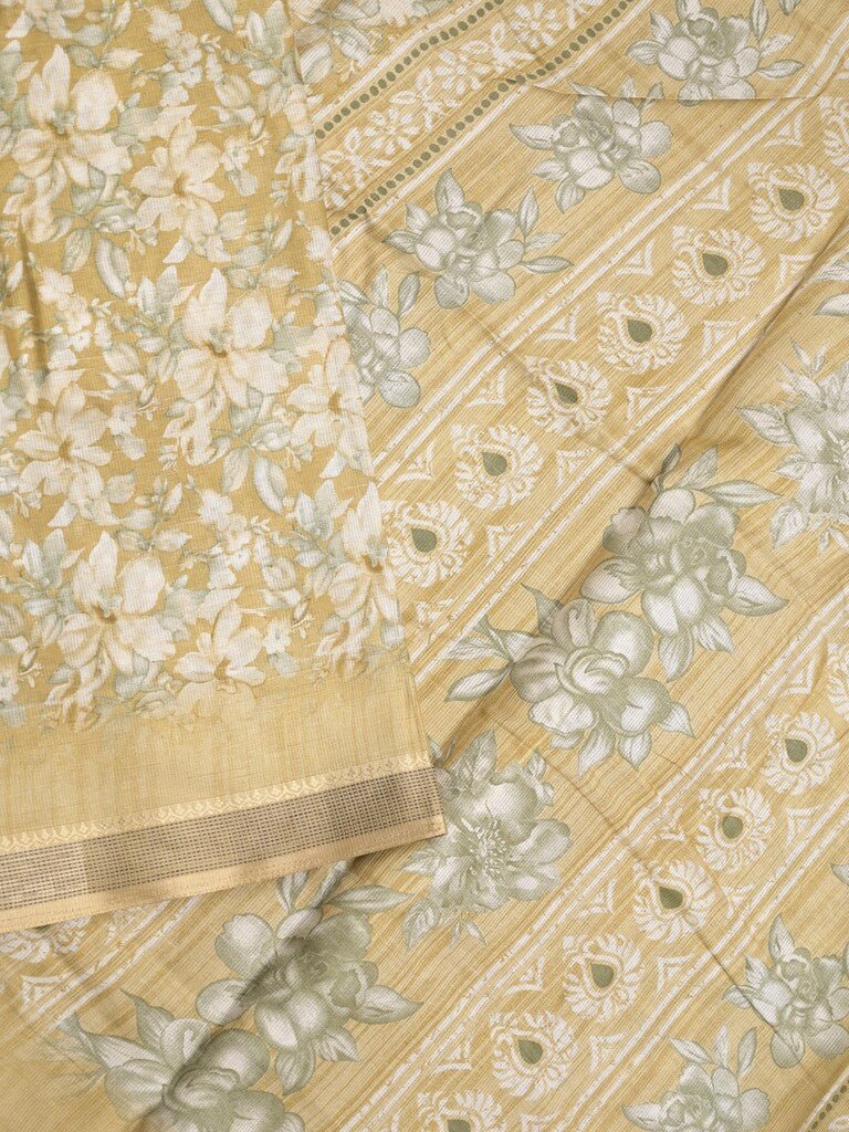 Kota fancy saree beige color allover prints & zari border with printed pallu and plain blouse