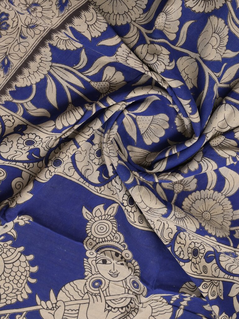 Kalamkari cotton saree for women | royal blue | allover | attached blouse