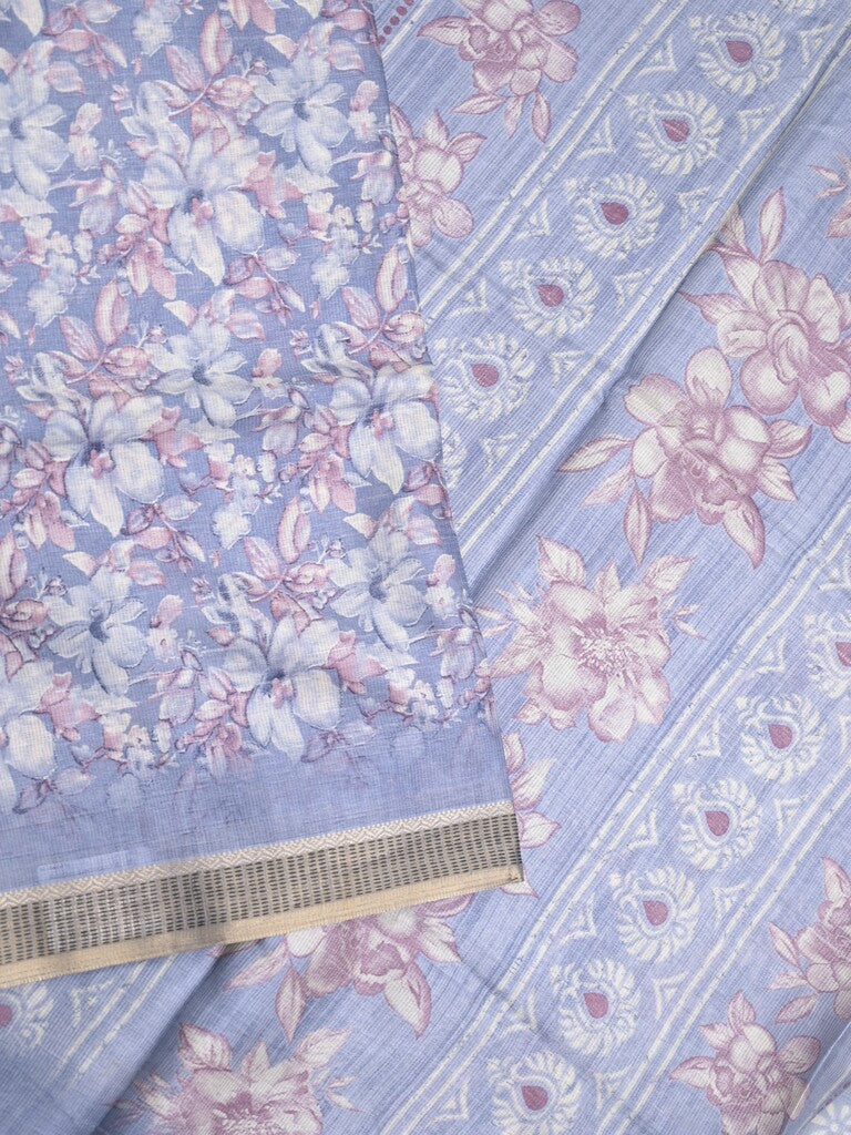 Kota fancy saree lavender color allover prints & zari border with printed pallu and plain blouse