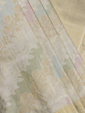 Traditional bridal kanchi tissue pattu saree in cream color with allover rich zari weaves