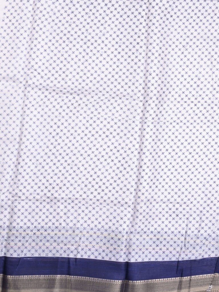 Kota fancy fancy saree white & blue color allover prints & zari border with printed pallu and printed blouse