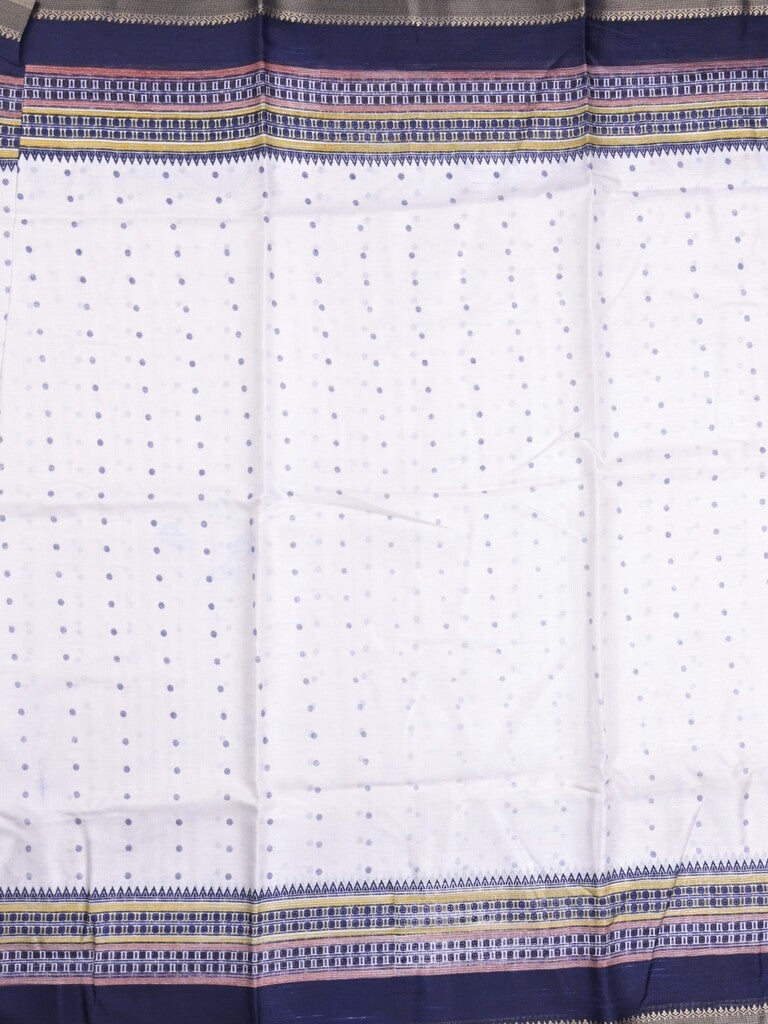Kota fancy fancy saree white & blue color allover prints & zari border with printed pallu and printed blouse