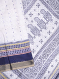 Kota fancy fancy saree white & blue color allover prints & zari border with printed pallu and printed blouse