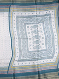 Kota fancy fancy saree white & sky blue color allover prints & zari border with printed pallu and printed blouse