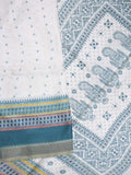 Kota fancy fancy saree white & sky blue color allover prints & zari border with printed pallu and printed blouse