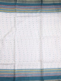 Kota fancy fancy saree white & sky blue color allover prints & zari border with printed pallu and printed blouse
