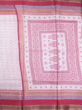 Kota fancy fancy saree white & pink color allover prints & zari border with printed pallu and printed blouse
