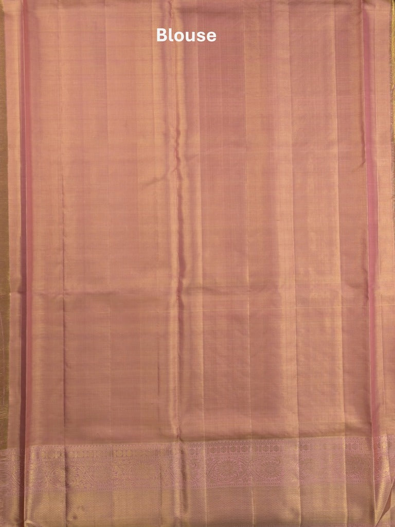 Traditional bridal kanchi tissue pattu saree in peach color with allover rich zari weaves