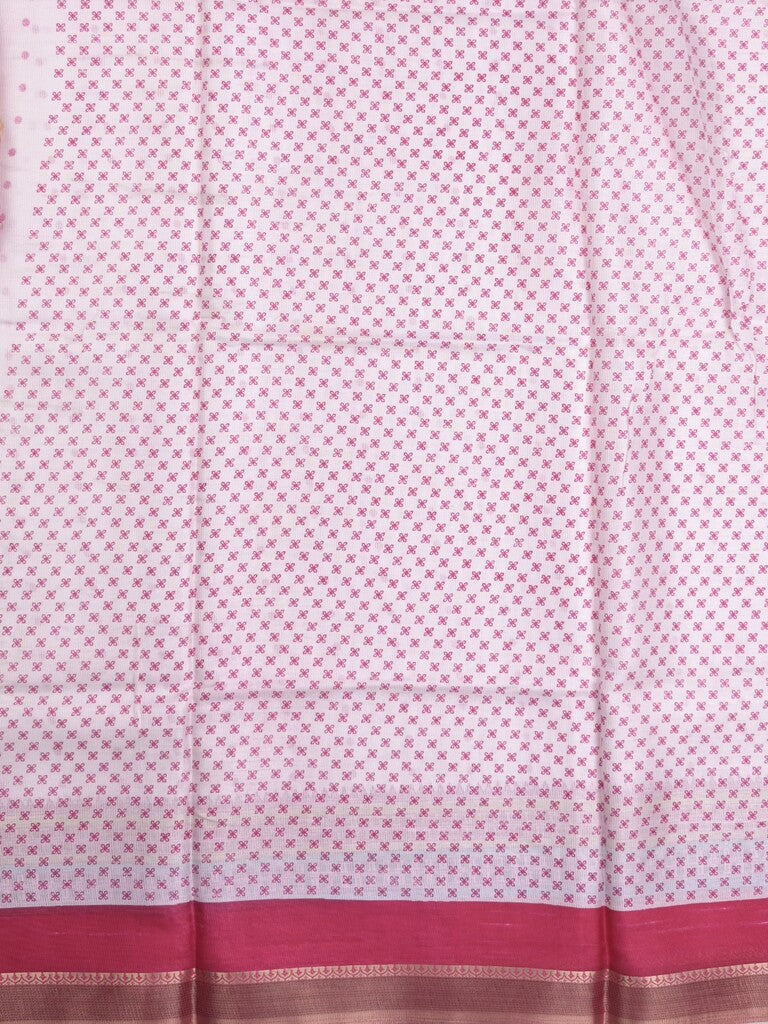 Kota fancy fancy saree white & pink color allover prints & zari border with printed pallu and printed blouse