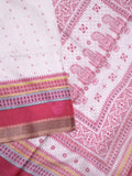 Kota fancy fancy saree white & pink color allover prints & zari border with printed pallu and printed blouse