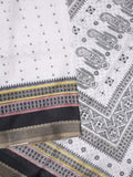 Kota fancy fancy saree white & black color allover prints & zari border with printed pallu and printed blouse
