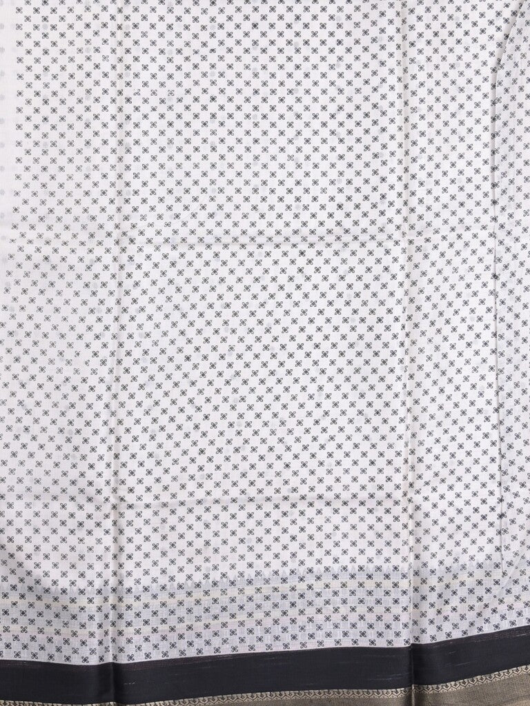 Kota fancy fancy saree white & black color allover prints & zari border with printed pallu and printed blouse