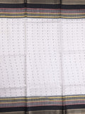 Kota fancy fancy saree white & black color allover prints & zari border with printed pallu and printed blouse