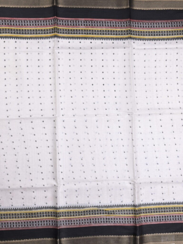 Kota fancy fancy saree white & black color allover prints & zari border with printed pallu and printed blouse