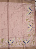 Dola silk fancy saree light peach color allover prints & kaddi border with self pallu and contrast blouse
