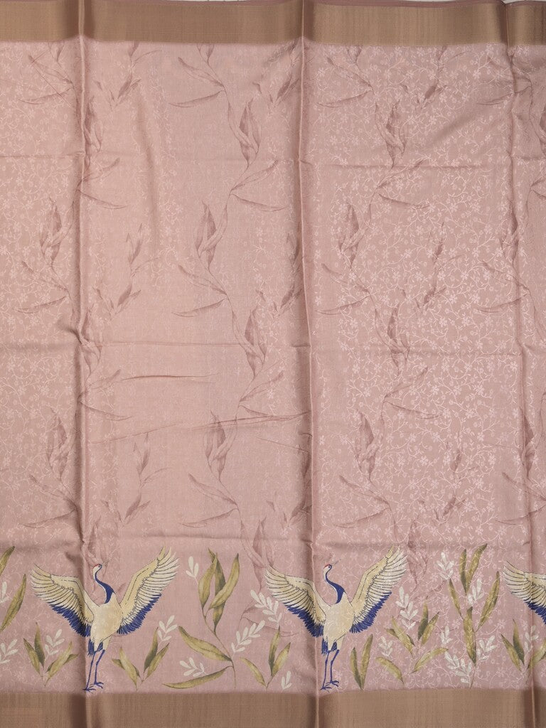 Dola silk fancy saree light peach color allover prints & kaddi border with self pallu and contrast blouse