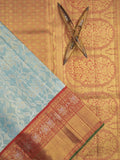 Traditional bridal kanchi tissue pattu saree in blue color with allover rich zari weaves