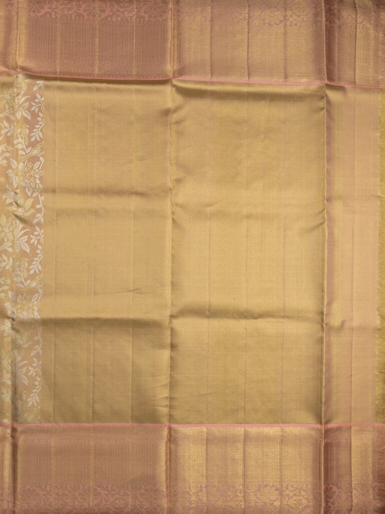 Traditional bridal kanchi tissue pattu saree in beige color with allover rich zari weaves