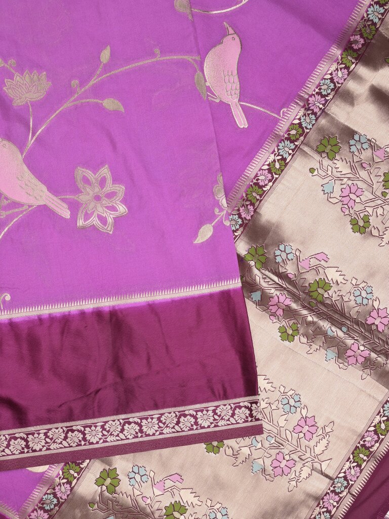 Georgette fancy saree for women | purple | floral weaving | party wear