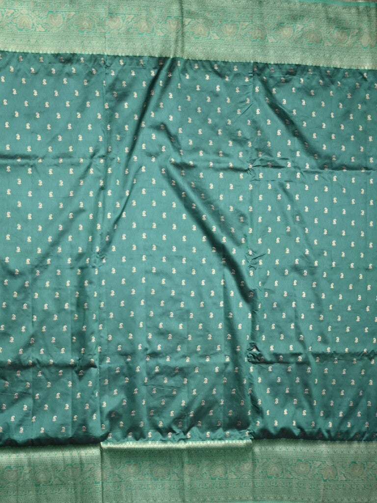 Dupion fancy saree peacock green color allover zari motifs & zari border with rich pallu and plain blouse