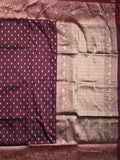 Dupion fancy saree dark maroon color allover zari motifs & zari border with rich pallu and plain blouse