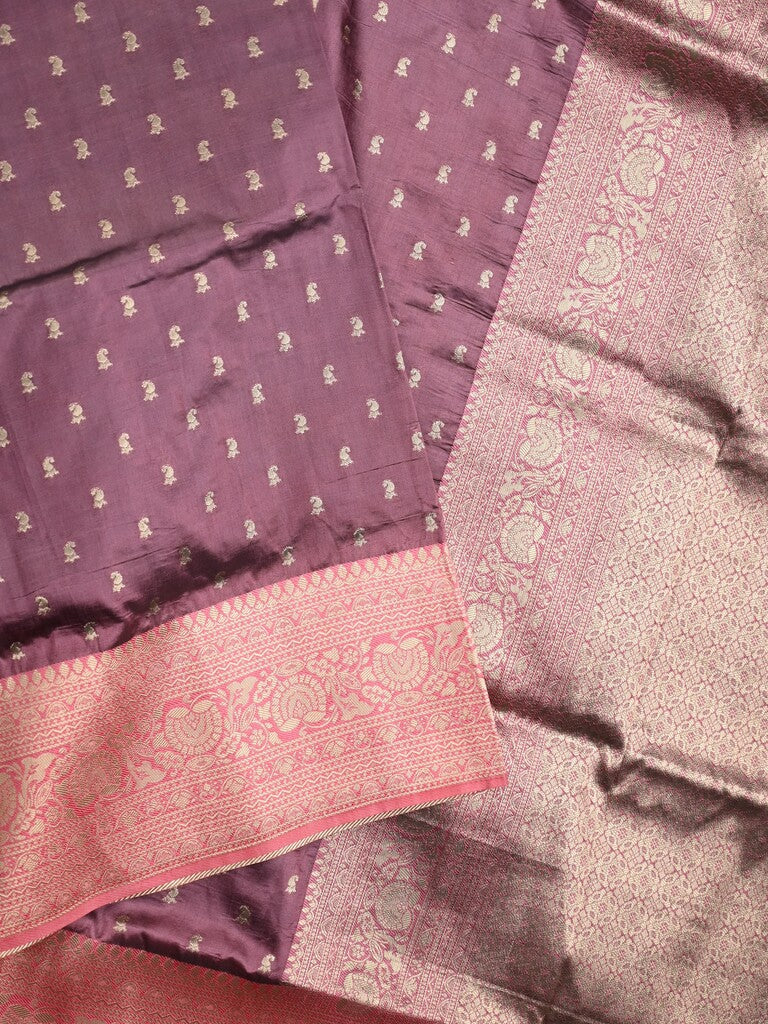 Dupion fancy saree dark wine color allover zari motifs & zari border with rich pallu and plain blouse