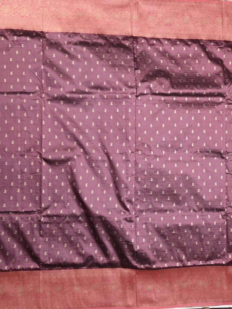 Dupion fancy saree dark wine color allover zari motifs & zari border with rich pallu and plain blouse