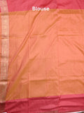 Dupion fancy saree peach color allover zari motifs & zari border with rich pallu and plain blouse