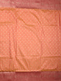 Dupion fancy saree peach color allover zari motifs & zari border with rich pallu and plain blouse