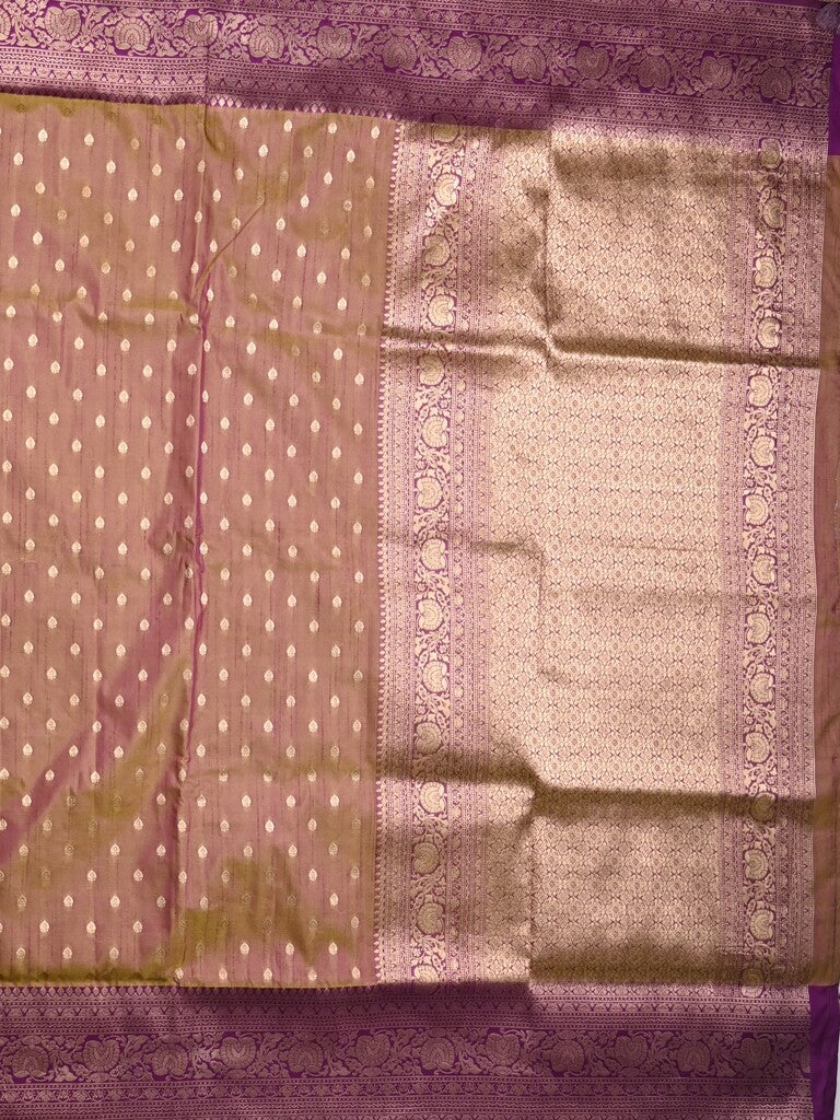 Dupion fancy saree brown color allover zari motifs & zari border with rich pallu and plain blouse