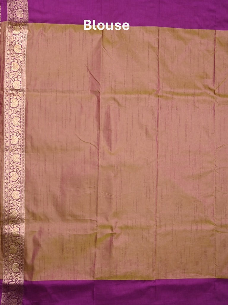Dupion fancy saree brown color allover zari motifs & zari border with rich pallu and plain blouse